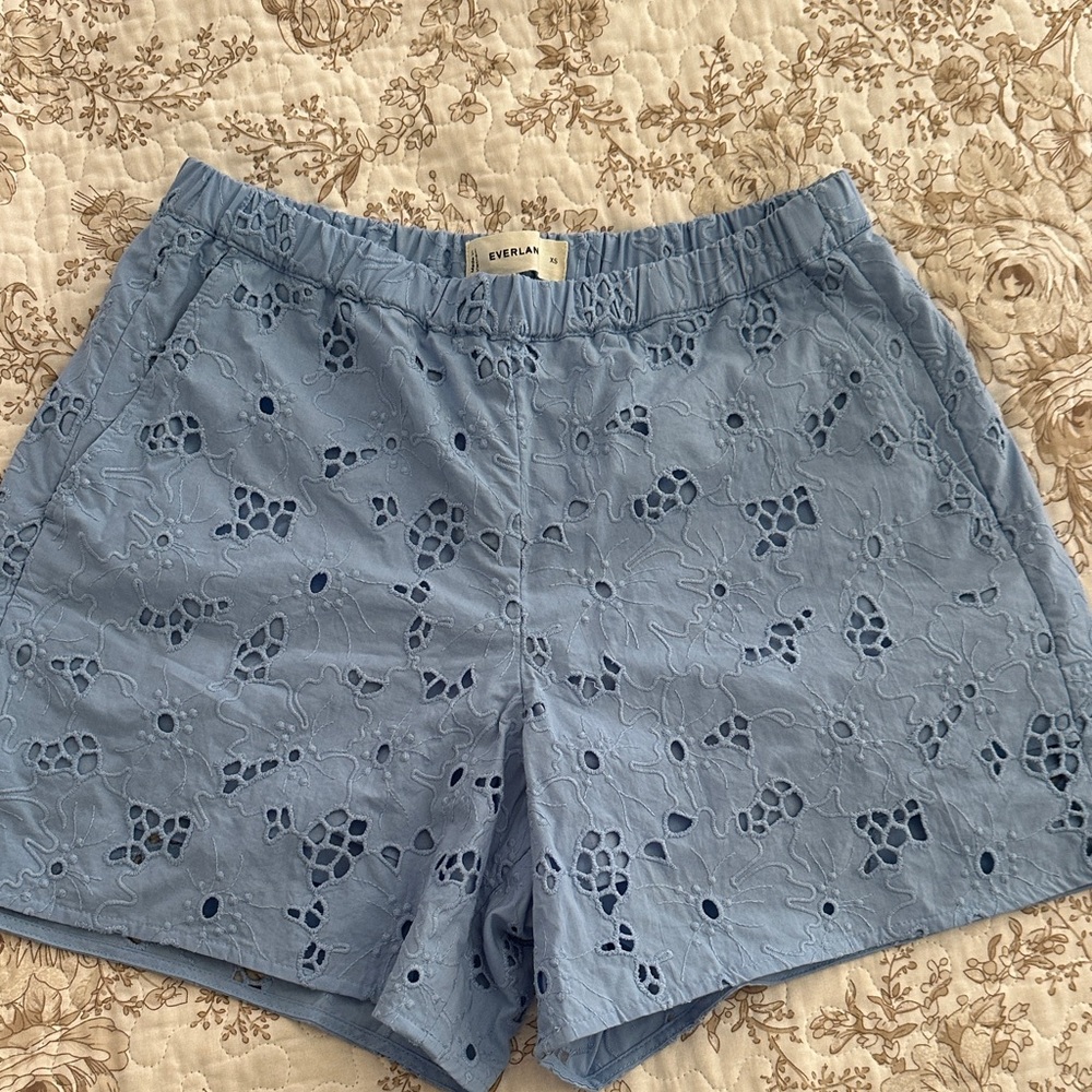Everlane Light Blue Eyelet High Waist Shorts